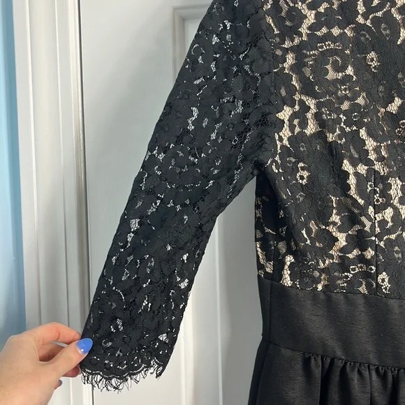 Eliza J Black Lace & Faille V Neck Cocktail Dress - Picture 7 of 16